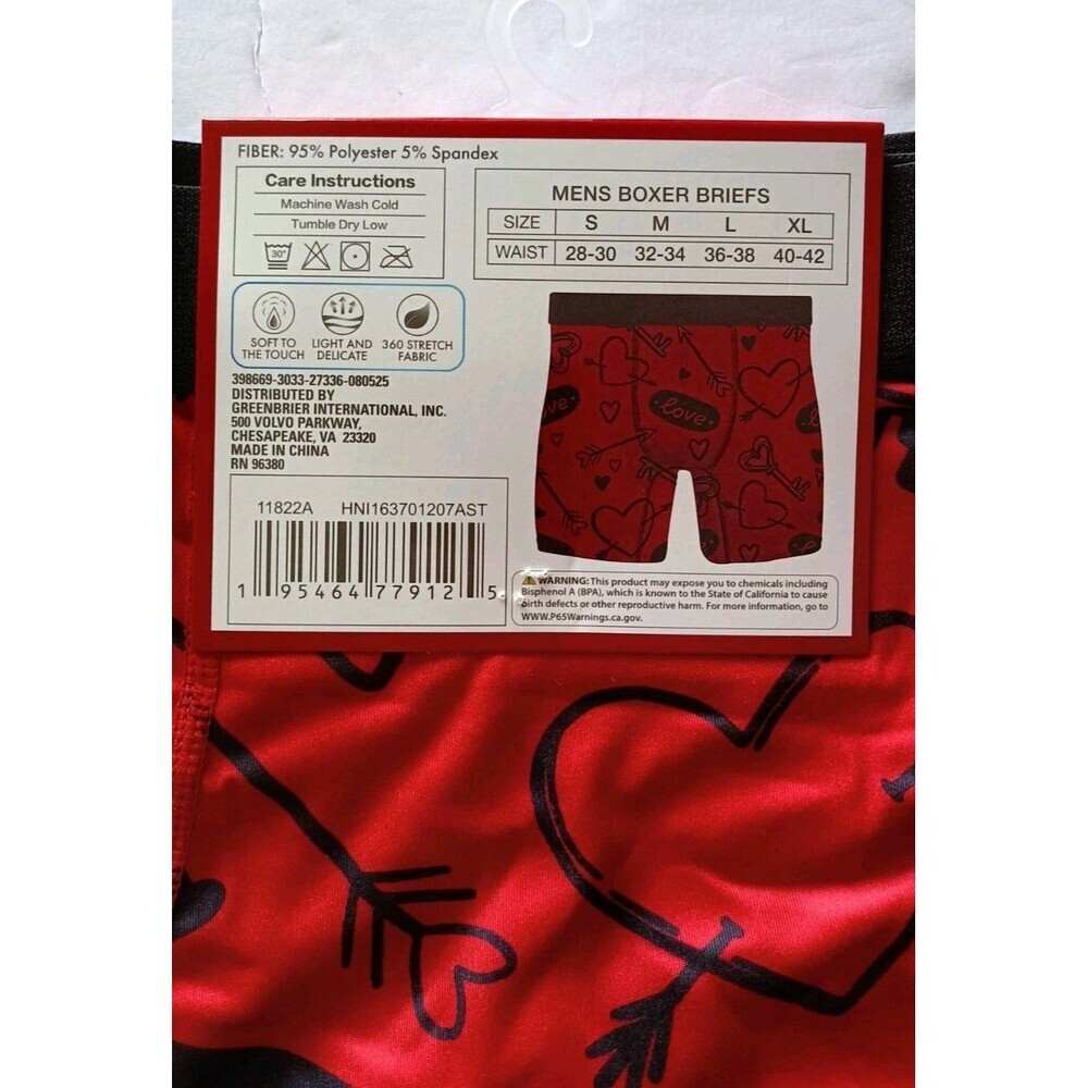 Men's Valentine Day Boxer Brief Set Of 2 Large 36-38 Red Black Microstretch NWT - Picture 6 of 7